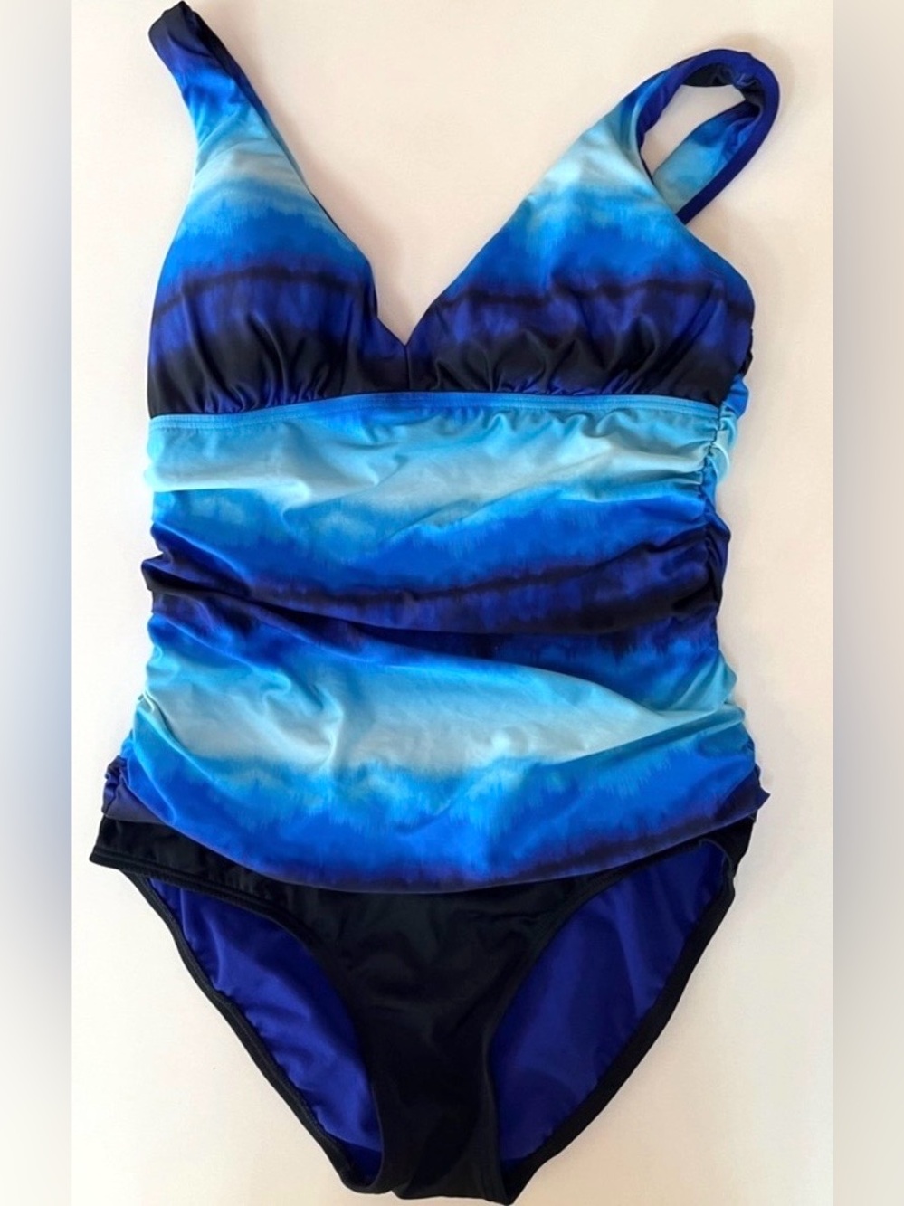 Jantzen EUC Ocean Blue Ruched One Piece Swimsuit Size Large